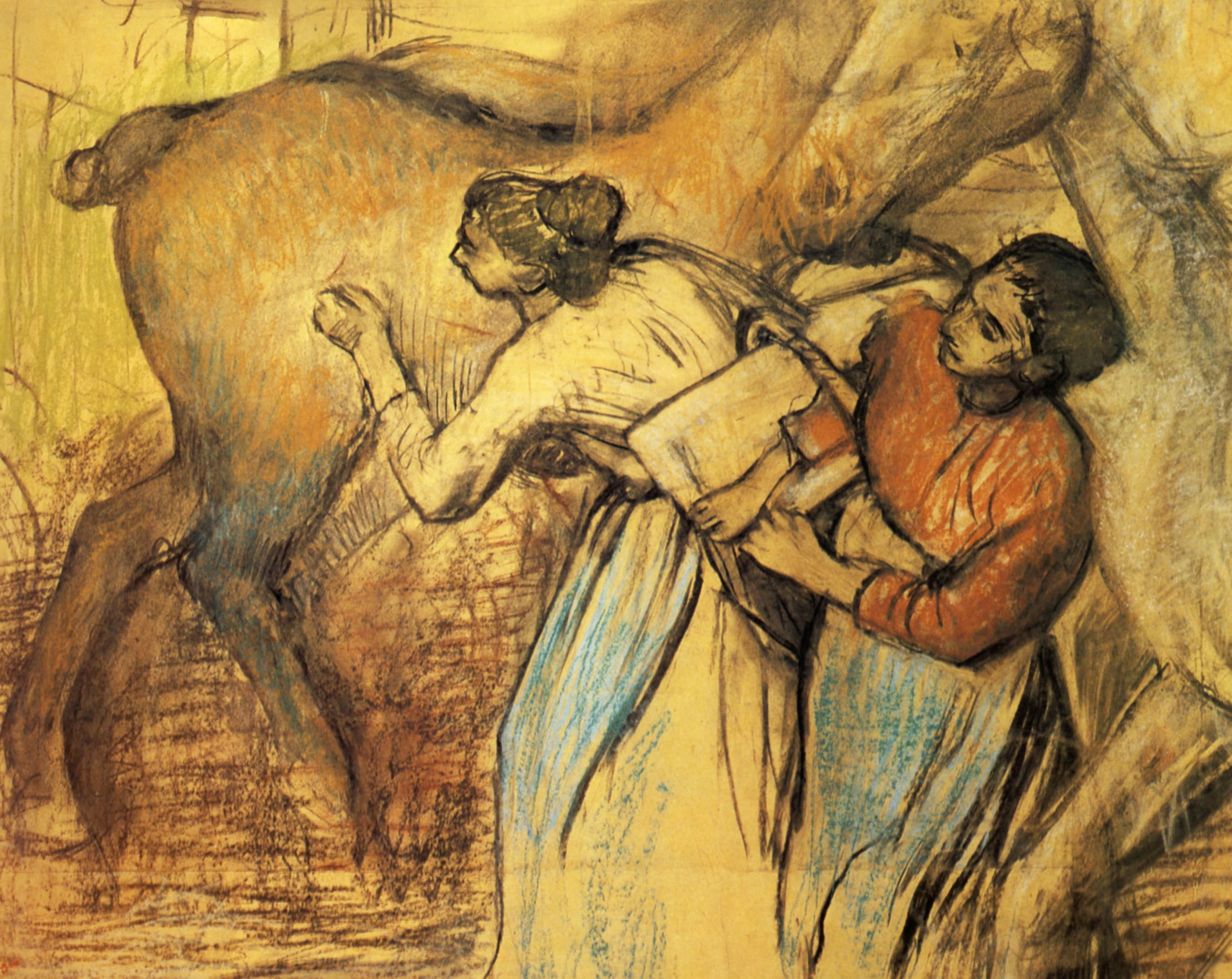 Edgar Degas. Blanchisseuses et cheval. 1902. Pastel  107x124 cm. Lausanne, musée cantonal des Beaux-Arts