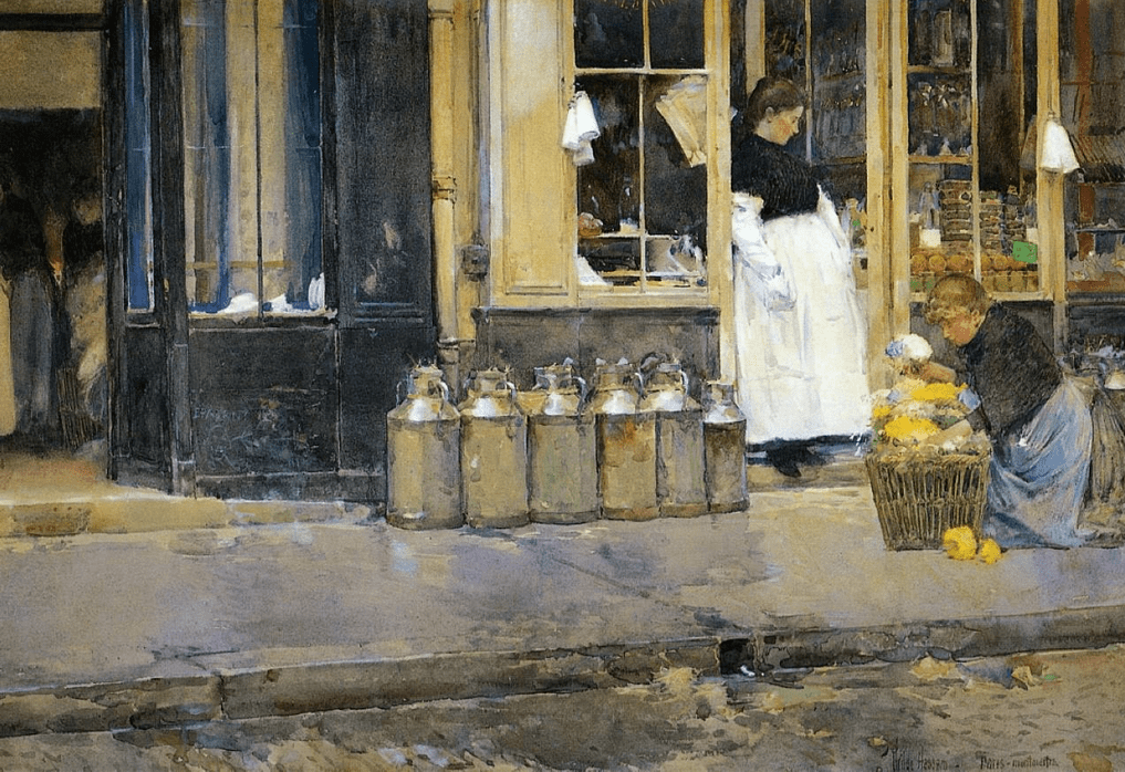 Frederick Childe Hassam. Flower store and Dairy store. 1888