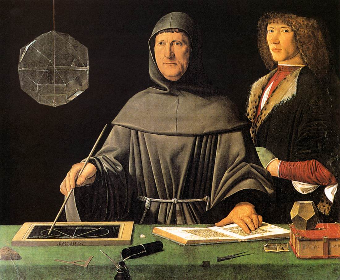 Jacopo de' Barbari. Portrait of Fra Luca Pacioli and an Unknown Young Man. 1500s.