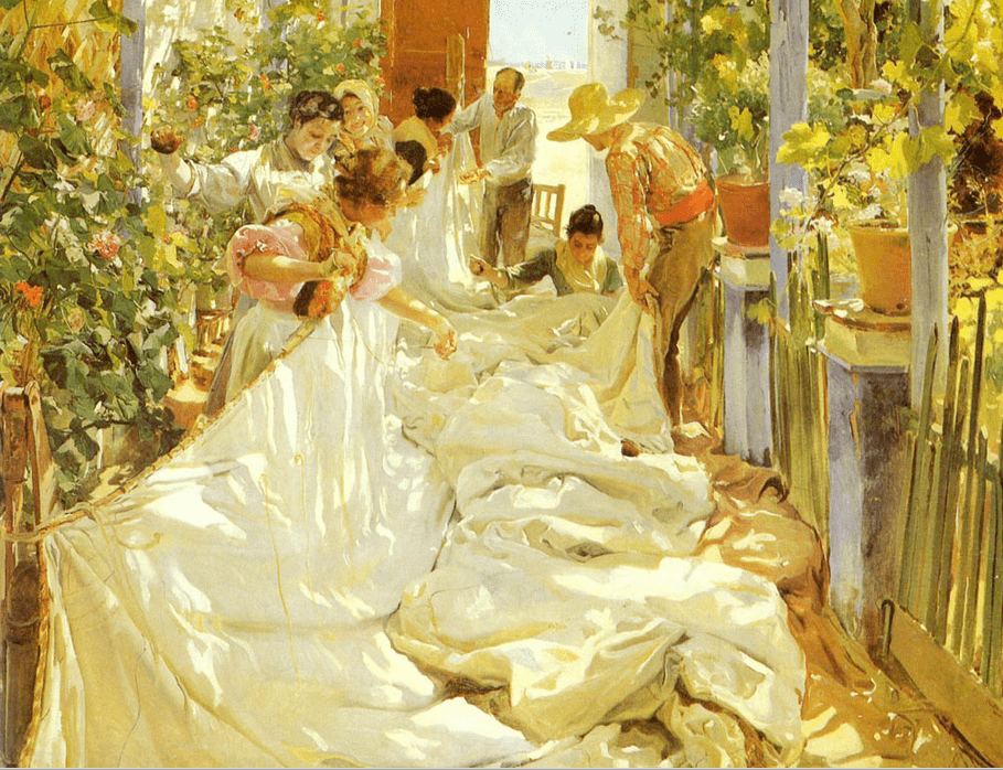 Joaquín Sorolla y Bastida. Sewing the Sail. 1896. Oil on Canvas. Museo d`Arte Moderna di Ca`Pesaro
