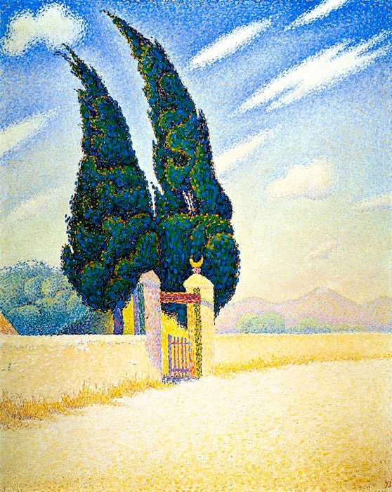 Paul Signac (1863-1935). Two Cypresses, Mistral, Opus 241. Kröller-Müller Museum, Netherlands.