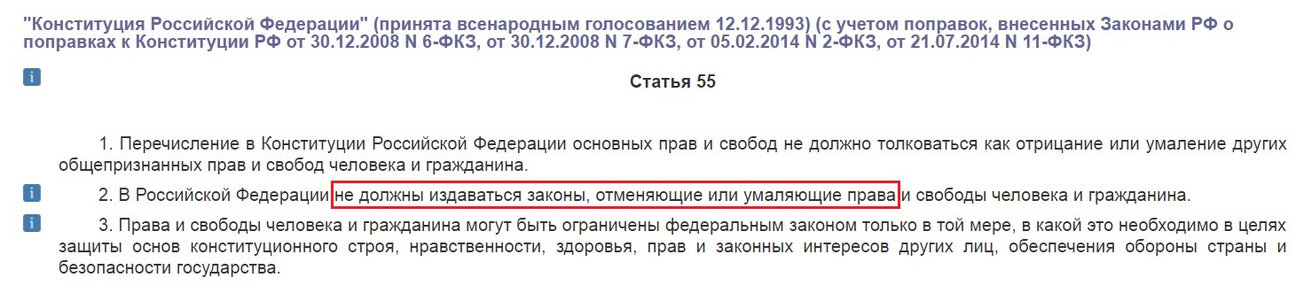 Статья 55 Конституции РФ в действующей редакции